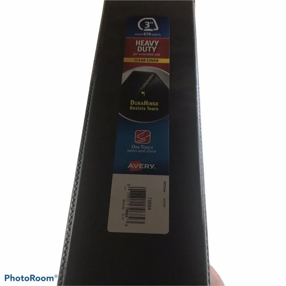 Avery Heavy Duty Clear Cover Three Ring 3” Black Binder 670 Sheet Capacity New